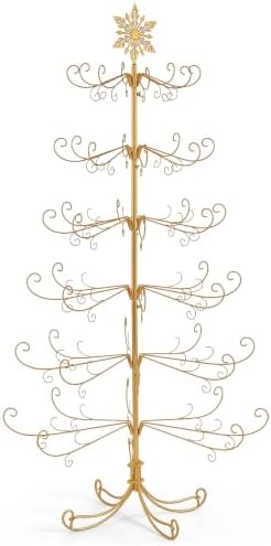 6 Ft Metal Christmas Tree Stand with Snowflake Top, Wrought Ironwork, Gold