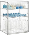 HBlife Baby Bottle Storage Organizer for Countertop Cabinet, 3 Tiers Adjustable Clear Acrylic Bottles Storage Station Case Box Container with 2 Removable Dividers and Magnetic Door, Large