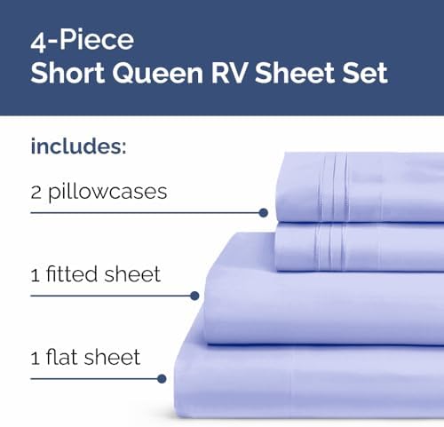 Short Queen Size 4 Piece Bed Sheet Set - RV Short Queen Sheets - Lavender