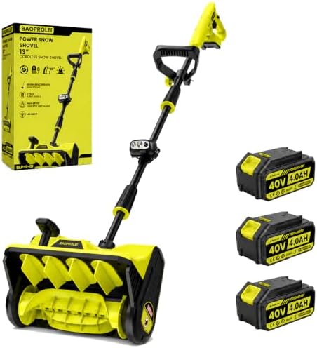 40V Brushless Cordless Snow Shovel, 13Inch Electric Snow Blower with 3 * 4.0 Ah Battery and Charger, Battery Powered Snow Removal with 25FT Throw Distance for Driveway,Steps, Patio, Sidewalk