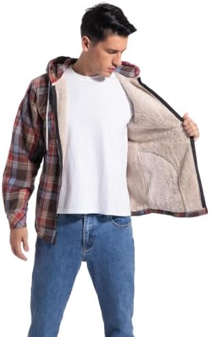 Elesuit Men's Full Zip Fleece Flannel Jacket Shirt Plaid Cotton Hoodie Coat