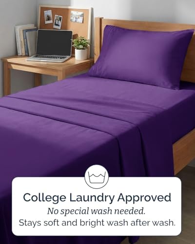 Twin XL Size 3 Piece Sheet Set - Comfy Breathable & Cooling Sheets - Purple