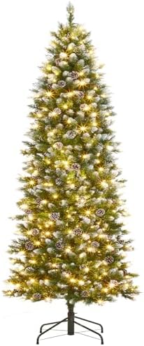 GarveeHome 7.5 ft Pencil Christmas Tree,Artificial Pre-Lit Slim Christmas Tree,Realistic Xmas Tree Artificial Holiday Decoration for Indoor and Outdoor Use