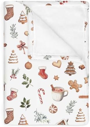 Vintage Christmas Baby Blankets for Boy Girl Sweet Candy Trees Stockings House Fir Leaves Soft Flannel Nursery Bed Blankets for Infant Toddler Crib Winter Holiday Festive Swaddle Blanket 40x50inch