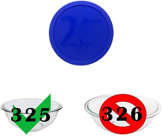 Pyrex 325 (2.5Qt) Bowl & 325-PC Blue Lid (2-Pack) - Made in USA | Clear Glass | BPA-Free Plastic Covers | Round Shape | Food Prep Use | Top Rack Dishwasher Safe | Resists Stains & Odors