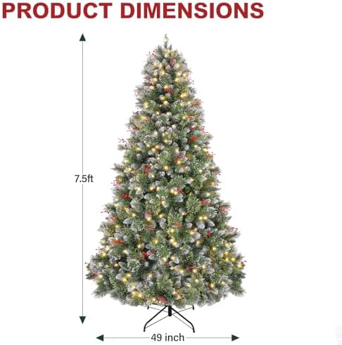 Hykolity 7.5 ft Partilly Flocked Prelit Christmas Tree with Pine Needles
