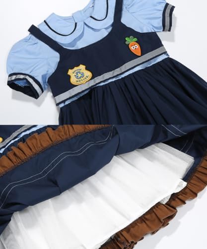 Kids Police Officer Costume Dress Set with Bunny Headband Socks, Girl Halloween Rabbit Cosplay Halloween Set 3-9Y