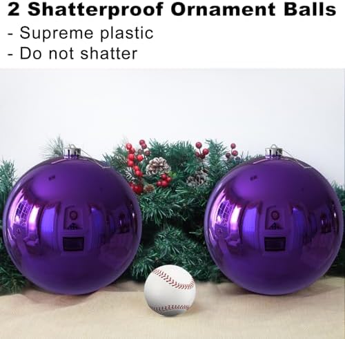 Purple 8.0" Extra Large Christmas Balls Ornaments - Christmas Tree Decorations Shatterproof Shiny Hanging Balls for Birthday Holiday Wedding Decorations Set of 2pcs