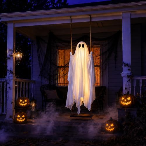 5FT Large Outdoor Halloween Decorations Swing Hanging Ghost for Porch, Yard