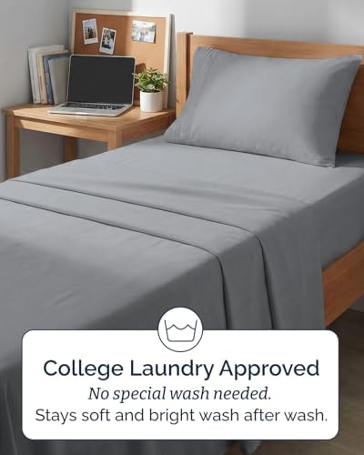 Twin XL Size 3 Piece Sheet Set - Breathable & Cooling Sheets - Steel Blue