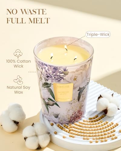 M&SENSE Lavender Glow Soy Candle, 35oz 3-Wick, Sleep Calming Aromatherapy