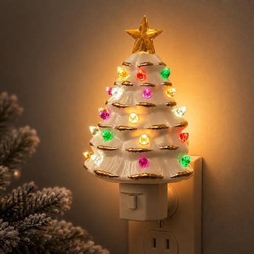 L LOHAS LED Christmas Tree Night Light, Ceramic Night Lights for Kids