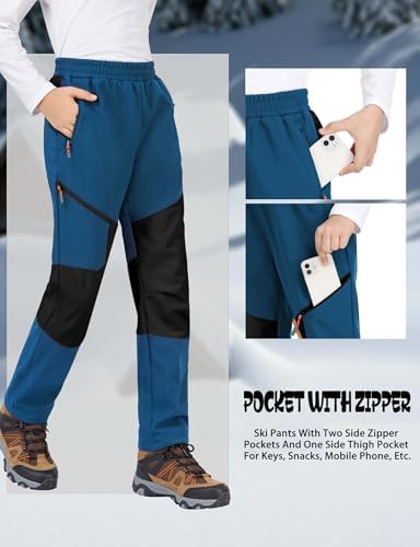 Kids Winter Pants Fleece Lined Waterproof Boys Ski Pants Thermal Outdoor Softshell with Zipper Pockets