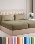 Split King Size 5 Piece Sheet Set - Breathable & Cooling Sheets - Khaki
