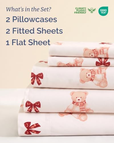 Christmas Sheet Set, Teddy Bears, Holiday Xmas Bedding Set - Split King