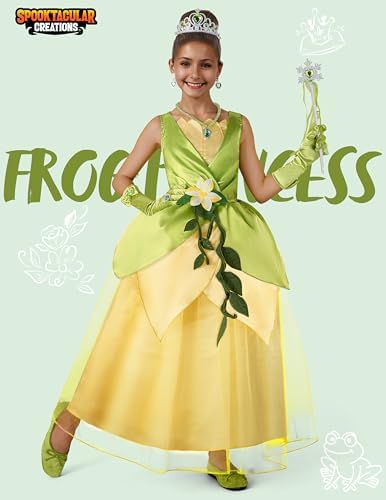 Spooktacular Creations Halloween Girls Frog Princess Dress, Green Fairy Costume for Kids, Fancy Dress for Birthday, Cosplay