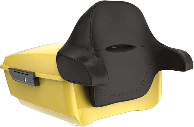 Advanblack Road Glide Tour Trunk Pack Industrial Yellow King Tour Trunk Pack Luggage +Wrap-Around Backrest Pad for '97-'25 Harley Touring Road King Street Glide Electra Glide CVO models