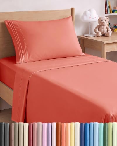 Twin Size 3 Piece Sheet Set - Comfy Breathable & Cooling Sheets - Coral
