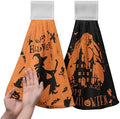 Happy Halloween Hanging Hand Towels Set of 2 for Bathroom Witch Castle Spider Web Kitchen Towels with Hanging Loop Orange and Black Holiday Dish Towel Soft Absorbent Fingertip Fast Dry Bath Towels