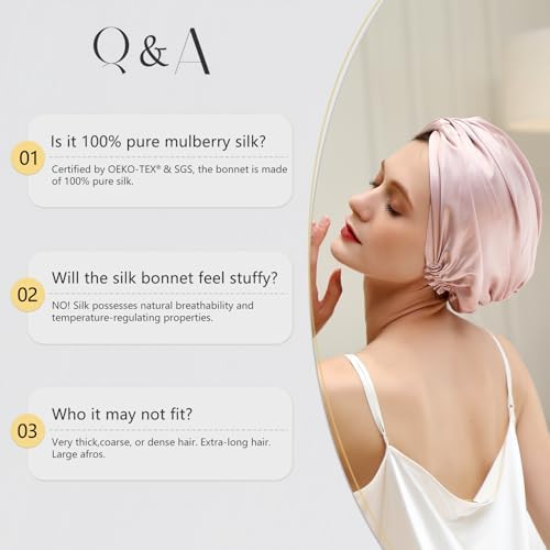 ZIMASILK 22 Momme 100% Mulberry Silk Bonnet for Sleeping & Women Hair Care, Highest Grade 6A Silk Hair wrap for Sleeping with Premium Elastic Stay On Head (1Pc, Pink)