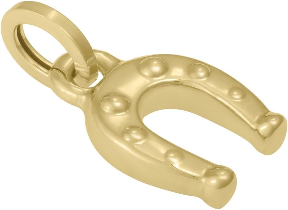 Floreo 14k Yellow Gold 28mm Polished Puffy Horseshoe Charm Pendant with Optional Chain Necklace