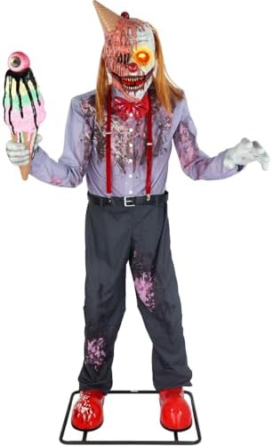 Haunted Hill Farm 6.9-Ft. I Scream Clown Animatronic,Lights and Sound