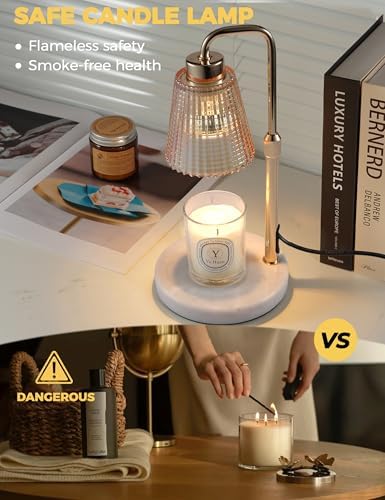 Marble Candle Warmer Lamp White with Cycle Timer, Dimmable Wax Melt Warmer
