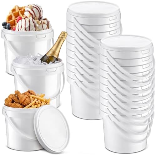 Funnymoom 20 Pack 48 oz White Buckets with Lids and Handles