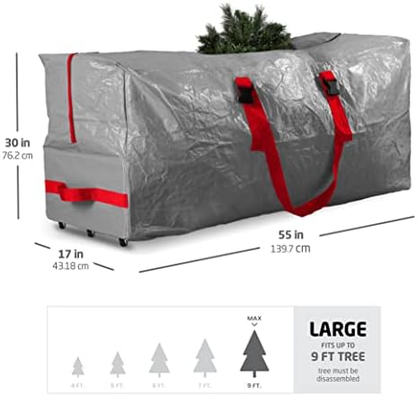 Zober Christmas Tree Storage Bag - 9 Ft Rolling Box - Plastic, Durable Handles & Wheels - Large, Gray