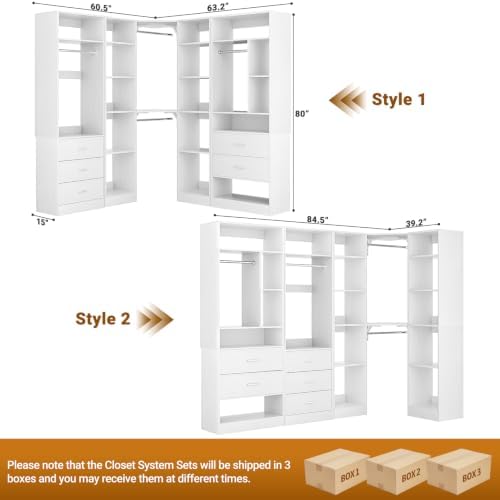 Besiost Corner Closet System with 5 Drawers, Closet Organizer Systems