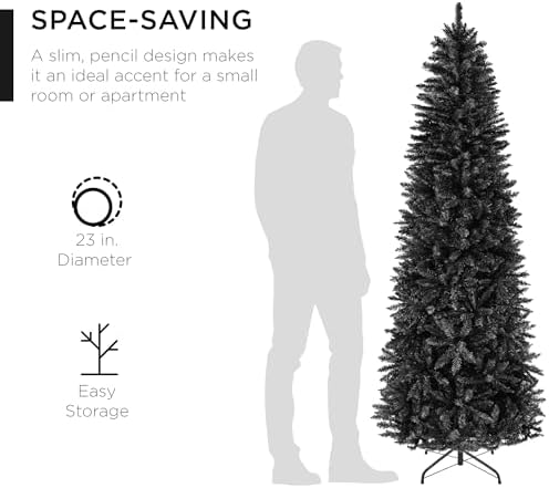 Best Choice Products 4.5ft Black Artificial Holiday Christmas Pencil Tree for Home, Office, Party Decoration w/ 290 Tips, Metal Hinges & Base