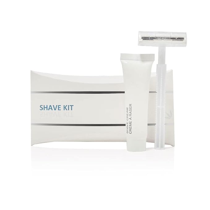 World Amenities LUXURY NECESSITIES - Bulk Shave Kit Shave Kit | 200 Count| Includes Twin Blade Razor and Moisturizing Shave Cream | Individually Boxed Hotel Amenities| Mini Travel Size Toiletries