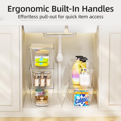 HOYOJA 10 Pack Clear Plastic Storage Bins Pantry Organizers Bin with Handle