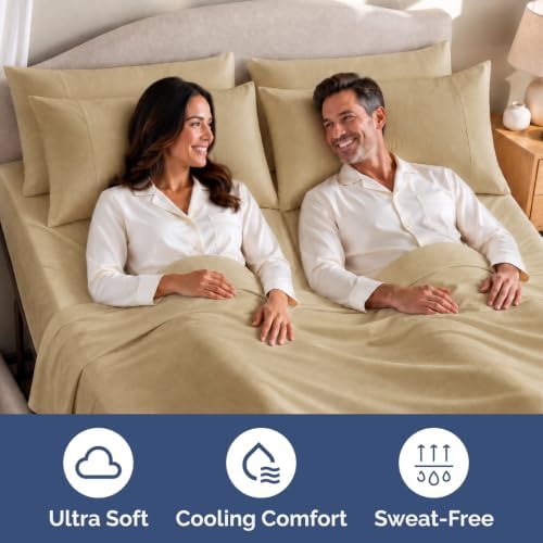 Flex Top Split Head King 4 Piece Sheet Set - Soft & Cooling - Heathered Tan