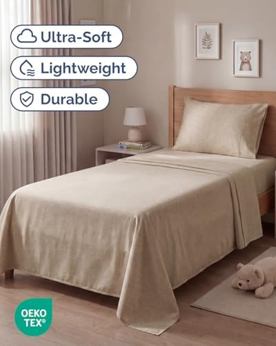 Twin Size 3 Piece Sheet Set - Breathable & Cooling Sheets - Heathered Beige