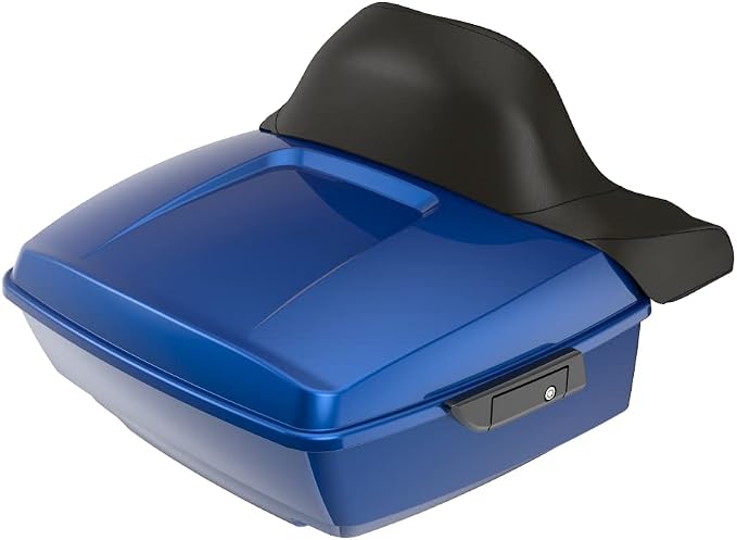 Advanblack Road Glide Tour Trunk Pack Bright Billiard Blue King Tour Trunk Pack Luggage +Wrap-Around Backrest Pad for '97-'25 Harley Touring Road King Street Glide Electra Glide CVO Models