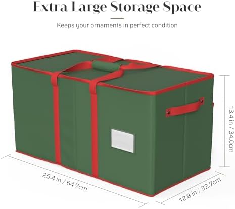 Winpull Christmas Ornament Storage Box with 8 Trays, Christmas Storage Container for 128-3'' Holiday Ornament Decorations, Large Xmas Organizer with Adjustable Dividers, Dual Zipper and Pocket (Green)