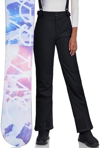 Women's Snow Ski Pants Insulated Winter Warm Outdoor Waterproof Snowboard Pants Bibs Detachable Suspender