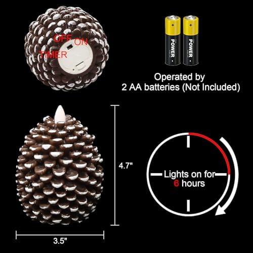 Wondise Flameless Candles with 6H Timer Pine Cone Candles
