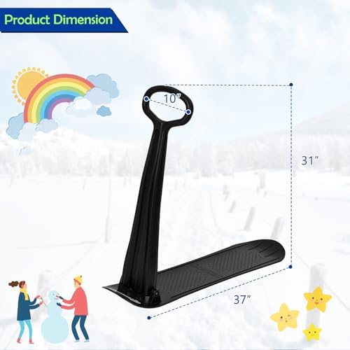 Goplus Ski Scooter Fold-up Snowboard, Snow Scooter W/Grip Handle, Sliding Snow Sled for Snow, Dune, Grass, Portable Kick Scooter Sled for Kids Toddlers Teenagers, Winter Toys
