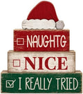 Lineshading 4 Pcs Christmas Table Decoration for Home, Humor Santa Hat Sign