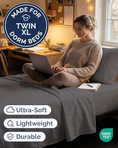 Twin XL Size 3 Piece Sheet Set - Breathable & Cooling Sheets - Dark Grey