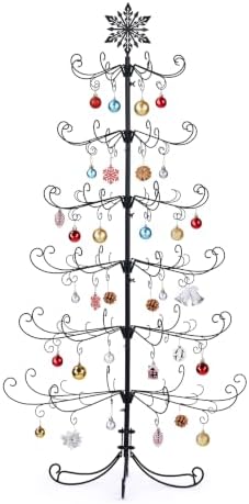VINGLI 6FT Metal Christmas Ornament Tree, Wrought Iron Display Stand Black