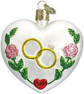 Old World Christmas Wedding Heart Glass Blown Ornament for Christmas Tree, Handcrafted Holiday Decoration, Wedding Collection