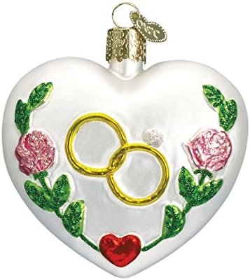 Old World Christmas Wedding Heart Glass Blown Ornament for Christmas Tree, Handcrafted Holiday Decoration, Wedding Collection