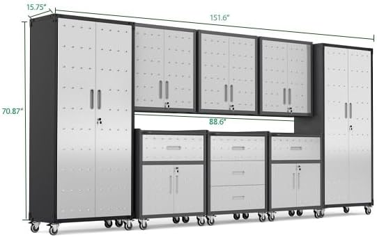Garage Cabinet System | Heavy Duty Steel All-in-One Modular Garage Cabinet Set for Ultimate Workshop Organization | Easy Assembly Garage Storage Cabinets & Tool Bench