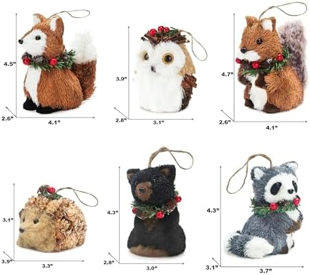 naturevibe Sisal Woodland Animals Christmas Tree Ornaments 6 Pcs Gift Pack