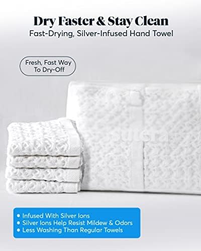 SUTERA Waffle Hand Towel for Bathroom, Silver Ions Pima Cotton - White | Ultra soft and absorbent with a lightweight waffle weave design for quick-drying bath towels.