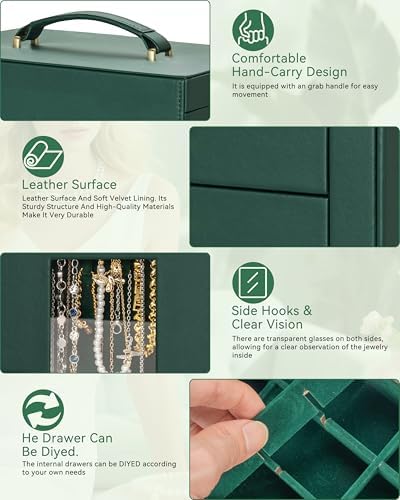 AKOZLIN 6-Tier Jewelry Box Organizer 5 Drawers Storage XXL Green