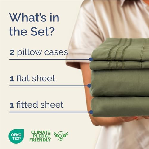 Full Size 4 Piece Sheet Set - Breathable & Cooling Sheets - Sage Green